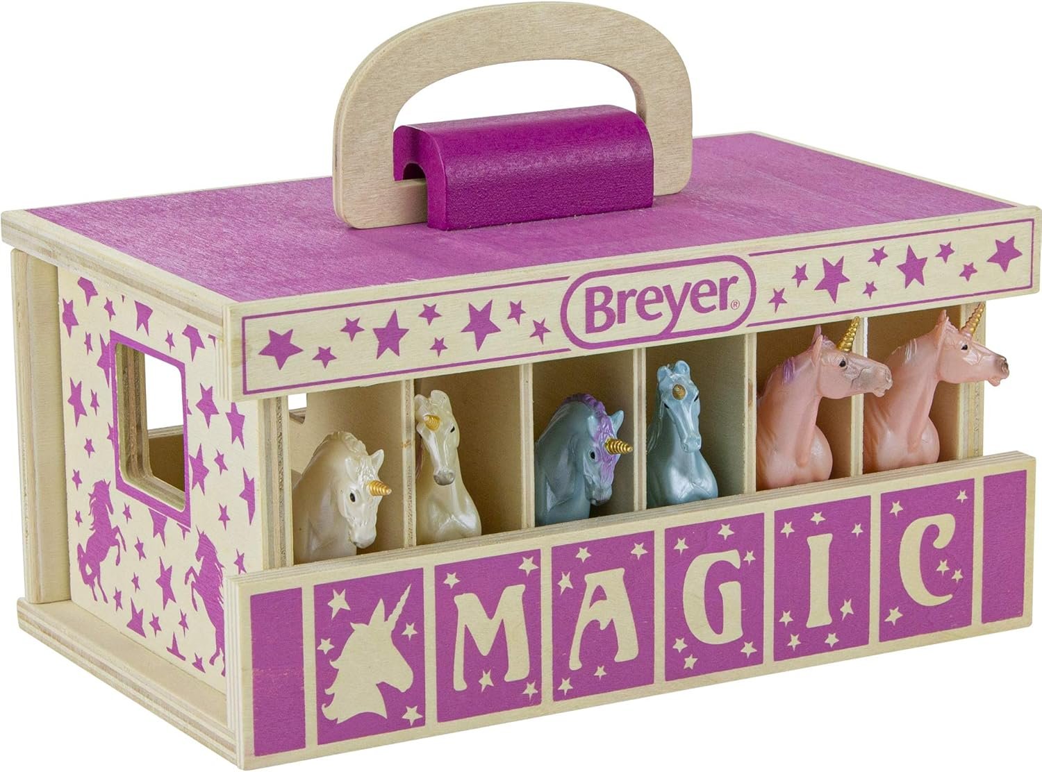 Breyer Unicorn Magic Wooden Carry Stable Playset with 6 Unicorn