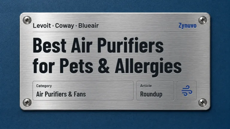 Zynuvo rating plate for the Best Air Purifiers for Pets & Allergies roundup covering Levoit, Coway and Blueair