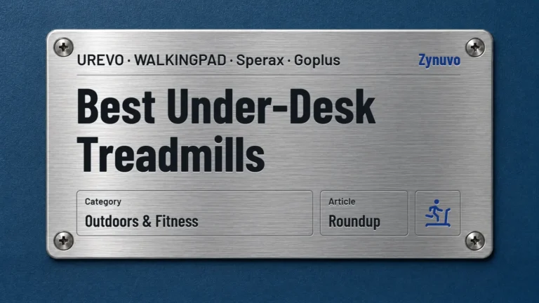 Zynuvo rating plate for the Best Under-Desk Treadmills roundup covering UREVO, WALKINGPAD, Sperax and Goplus
