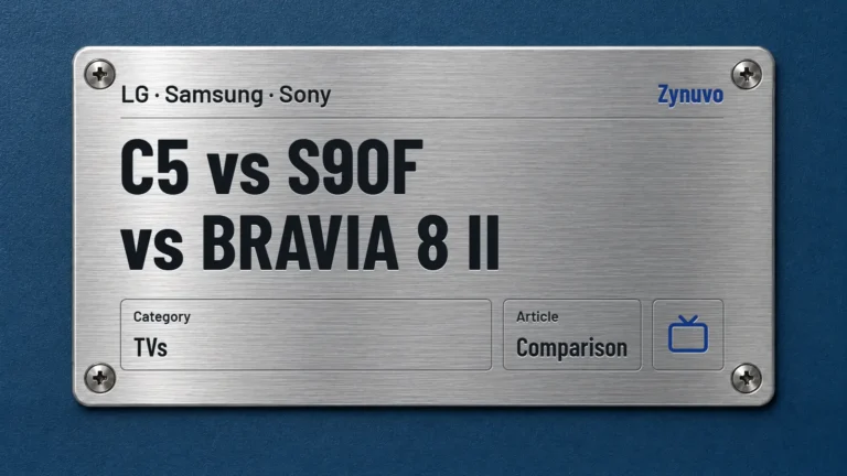 Zynuvo rating plate for the C5 vs S90F vs BRAVIA 8 II comparison (LG, Samsung and Sony)