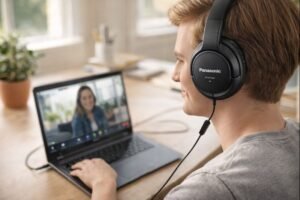 Panasonic Lightweight Over The Ear Wired Headphones with Microphone,