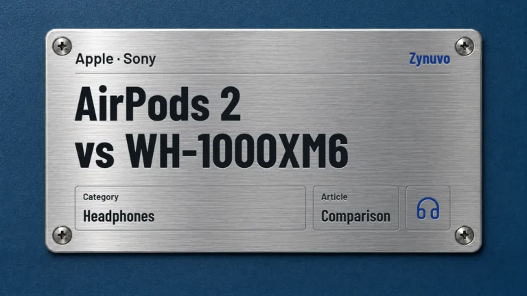 Zynuvo rating plate for the AirPods 2 vs WH-1000XM6 comparison (Apple and Sony)