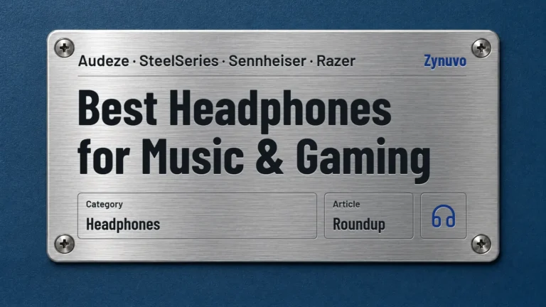 Zynuvo rating plate for the Best Headphones for Music & Gaming roundup covering Audeze, SteelSeries, Sennheiser and Razer