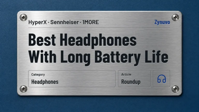 Zynuvo rating plate for the Best Headphones With Long Battery Life roundup covering HyperX, Sennheiser and 1MORE