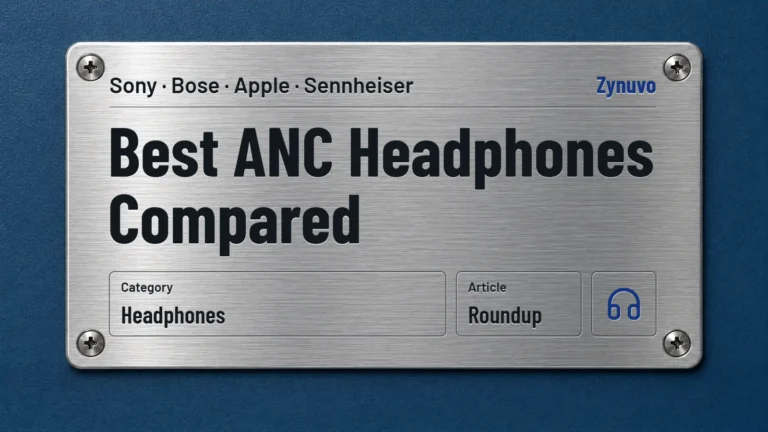 Zynuvo rating plate for the Best ANC Headphones Compared roundup covering Sony, Bose, Apple and Sennheiser