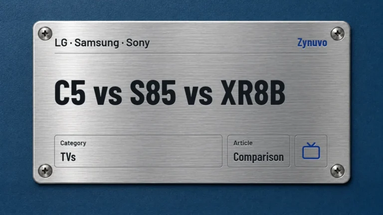 Zynuvo rating plate for the C5 vs S85 vs XR8B comparison (LG, Samsung and Sony)
