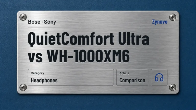 Zynuvo rating plate for the QuietComfort Ultra vs WH-1000XM6 comparison (Bose and Sony)